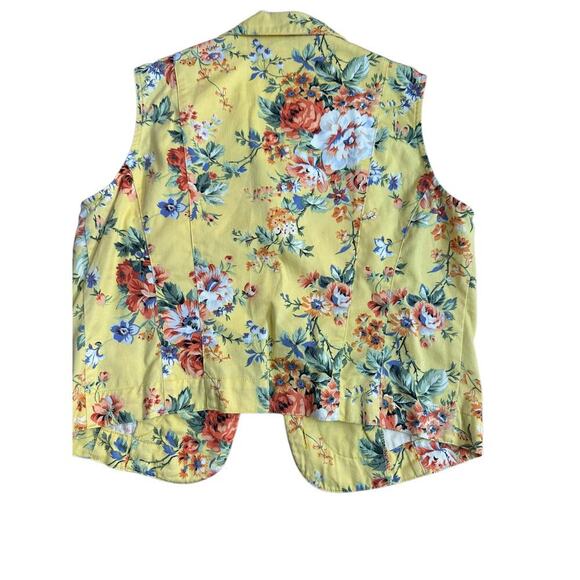 F.L. Malik Women's Yellow Floral Print Button Front Vest Size 10 - Picture 3 of 6